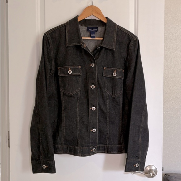 Ann Taylor Denim Jean Jacket Black Vintage Size Large - Picture 5 of 12
